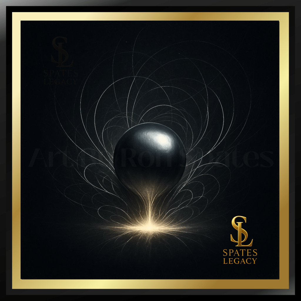 Genesis - Conceptual Physics Art by Ron Spates | Birth of Intellectual Realism in Atlanta Georgia – hyper-real silver sphere emerging from mathematical dimensional field
