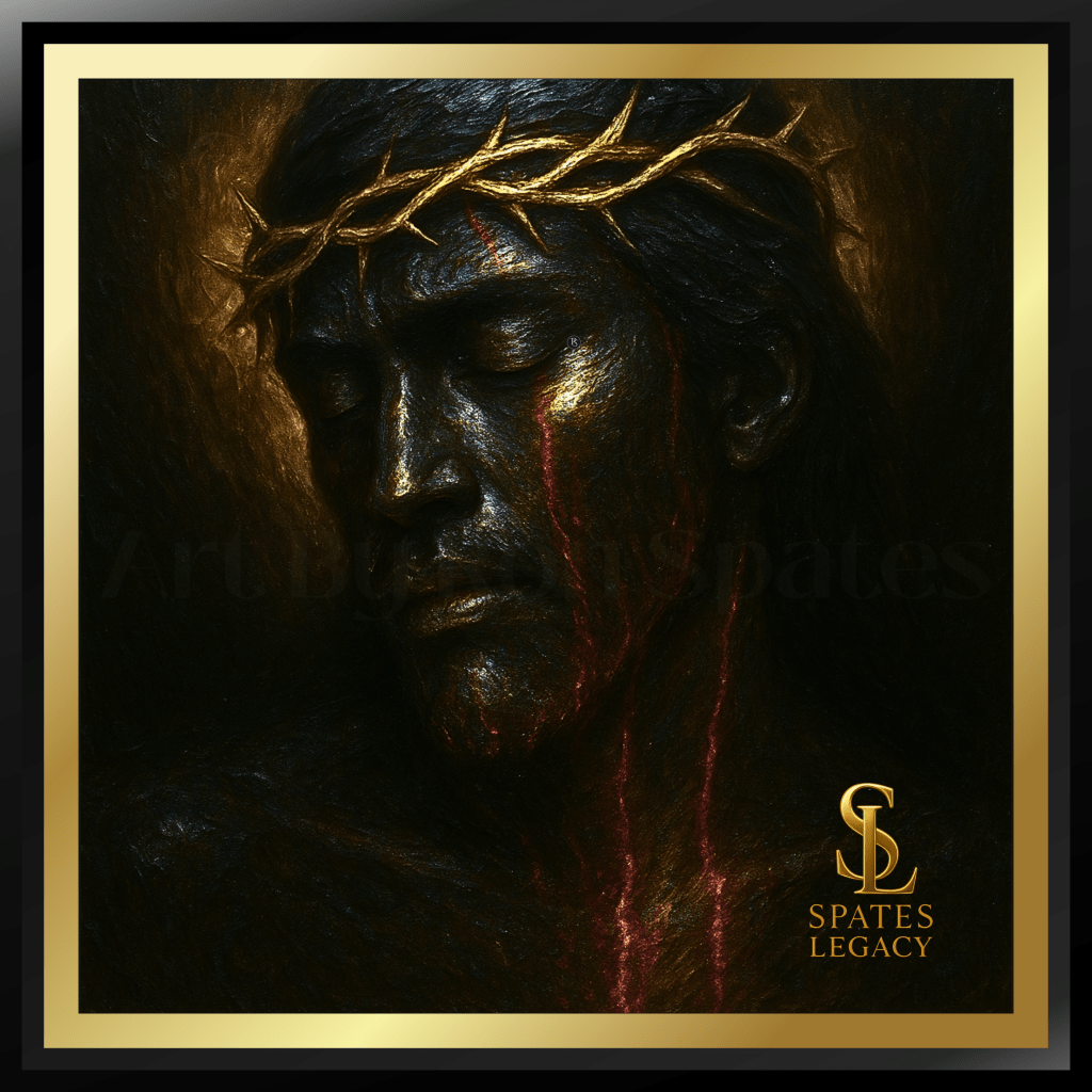 The Divine Origin painting by Ron Spates in Atlanta GA | 48x48 metallic impasto realism portrait from the Spates Legacy Art Collection | Conceptual Physics Art depicting divine law and consciousness