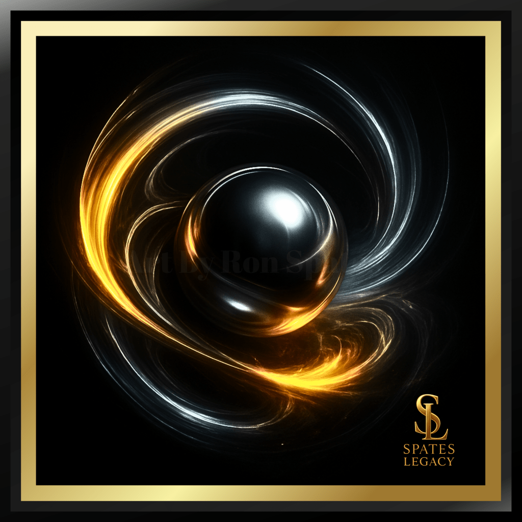 The Cosmic Origin painting by Ron Spates in Atlanta GA | Conceptual Physics Art 48x48 metallic impasto realism sphere depicting light, matter, and time formation | Spates Legacy Art Collection