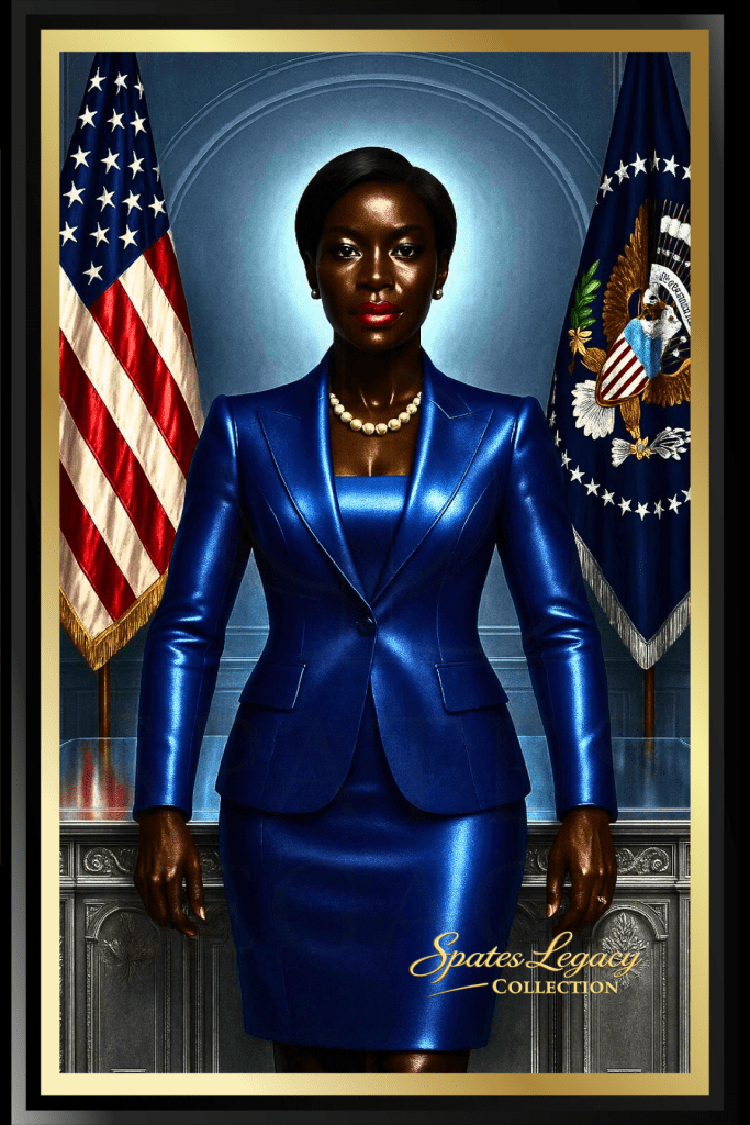 “I Saw It Before the World Accepted It —
The First Black Female President of the United States — 2034.”

This portrait is more than an image.
It is a prophecy… a cultural shift captured in the moment before the world understands it.
A reminder that leadership doesn’t wait for permission — it arrives fully formed.

This artwork belongs in the places where power is shaped and futures are written:
the White House, the Smithsonian, universities, boardrooms, and the homes where daughters learn to lead.
It belongs in every space that believes in the rise of possibility.

This portrait was created to make you feel:
• The weight of responsibility on a leader’s shoulders.
• The discipline and elegance of a woman prepared for history.
• The quiet shift of a nation evolving.
• The pride of representation finally stepping into the light.
• The truth that the world transforms the moment someone believes they can.

Her silence speaks.
Her lighting symbolizes destiny.
Her posture commands.
Her pearls, her suit, her Genesis complexion — every detail is crafted to reflect the power of a future once dismissed… now undeniable.

This artwork challenges us with one question:
“Are we ready for the America she represents?”

And when the world finally accepts what was already seen…
History will remember that Ron Spates saw it first.

This is a Spates Legacy Art Collection Prophetic Portrait — created to ignite, to push conversation, and to remind America that the future does not ask for approval.

More prophetic works are coming.
More vision is coming.
More truth is coming.
This is only the beginning.

Follow @SpatesLegacyArt
This is not just art.
This is the future — seen early.

#SpatesLegacyArtCollection #GenesisArtMovement #PropheticArt #BlackExcellence #FuturePresident #WomanInPower #LeadershipRising #ArtWithPurpose #AmericanHistoryInTheMaking #ModernPortraiture #VisionaryArtist #RonSpates #BlackWomenLead #MuseumQualityArt See less
