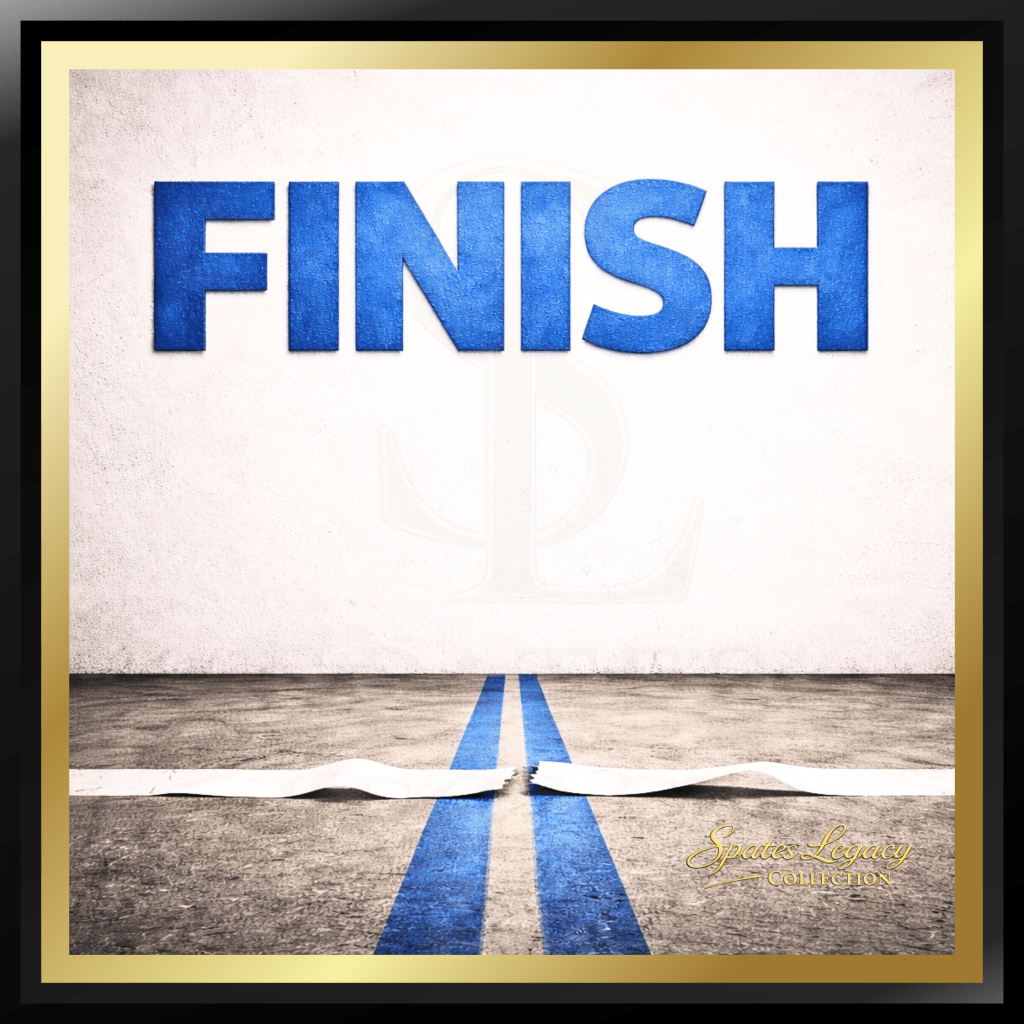 FINISH™ captures the exact psychological moment where effort ends and completion begins. The broken finish line at the base of the composition signifies that the race has already been won — not approached, not attempted, but finished.

There is no runner depicted, intentionally. The viewer becomes the subject. The artwork forces the mind to experience completion before the body arrives, reinforcing the truth that all achievement is first finished mentally.

This piece represents inevitability — the outcome that follows discipline and commitment without negotiation. It is a powerful visual statement for those who execute, complete, and move forward without hesitation.

Ideal for corporate spaces, training facilities, creative studios, and personal workspaces, FINISH™ serves as a daily reminder that winners don’t wait for permission to complete their goals.

Part of the Spates Legacy Collection, this artwork is designed to elevate mindset, not decorate walls.