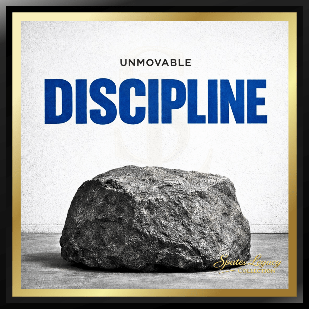 UNMOVABLE DISCIPLINE™ is a commanding motivational wall art piece that represents discipline not as a habit, but as an unbreakable law. At the center stands a massive, immovable boulder — heavy, silent, and absolute — symbolizing the foundation required for any meaningful achievement.

This artwork removes emotion, excuses, and inspiration theatrics. Discipline is presented as weight, permanence, and inevitability. The bold typography reinforces authority, while the grounded composition communicates one clear message: without discipline, nothing moves.

Designed for executive offices, gyms, studios, and high-performance environments, UNMOVABLE DISCIPLINE™ speaks to leaders, athletes, entrepreneurs, and creators who understand that success is built long before motivation appears.

This piece is part of the Spates Legacy Collection, known for creating intellectual motivational art that commands behavior rather than decoration.